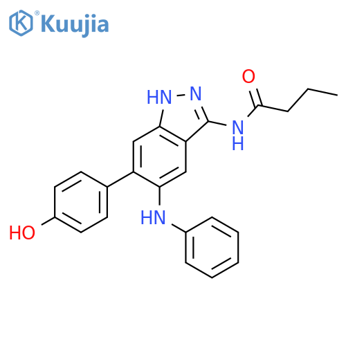 Butanamide, N-[6-(4-hydroxyphenyl)-5-(phenylamino)-1H-indazol-3-yl]- structure