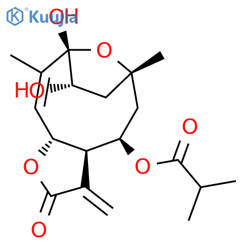 2-Methylpropanoic acid (3aR,4R,6S,8S,9S,10Z,11aR)-2,3,3a,4,5,6,7,8,9,11a-decahydro-8,9-dihydroxy-6,10-dimethyl-3-methylene-2-oxo-6,9-epoxycyclodeca[b]furan-4-yl ester structure