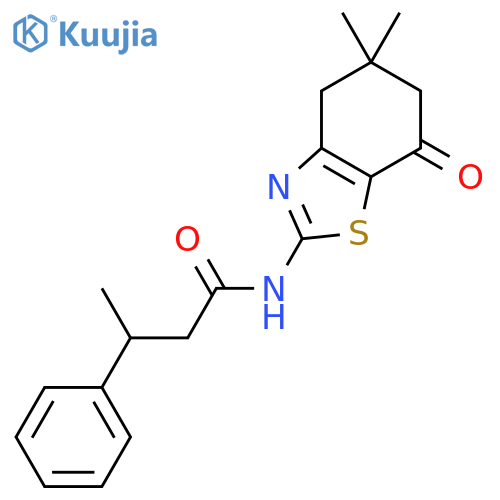 <br>N-(5,5-dimethyl-7-oxo-4,5,6,7-tetrahydro-1,3-benzothiazol-2-yl)-3-phenylbut anamide structure
