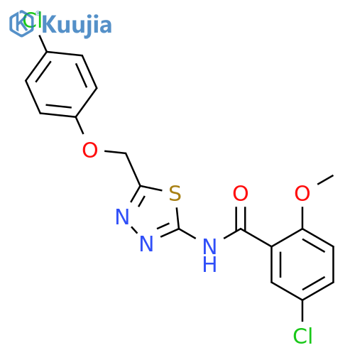 <br>5-chloro-N-{5-[(4-chlorophenoxy)methyl]-1,3,4-thiadiazol-2-yl}-2-methoxyben zamide structure