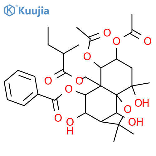 1,2,4,6,8,9,14-Heptahydroxydihydro-β-agarofuran; (1α,2α,4β,6β,8β,9α)-form, 9-Benzoyl, 14-O-(2-methylbutanoyl), 1,2-di-Ac structure