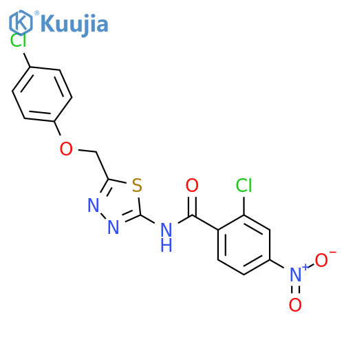 <br>2-chloro-N-{5-[(4-chlorophenoxy)methyl]-1,3,4-thiadiazol-2-yl}-4-nitrobenza mide structure