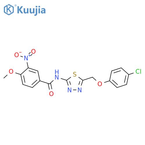 <br>N-{5-[(4-chlorophenoxy)methyl]-1,3,4-thiadiazol-2-yl}-4-methoxy-3-nitrobenz amide structure
