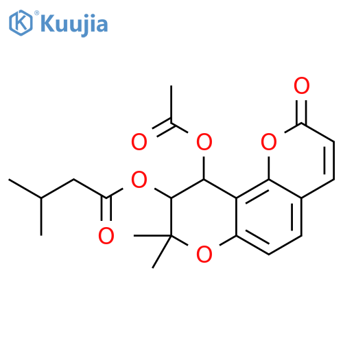 (9R,10R)-10-(acetyloxy)-8,8-dimethyl-2-oxo-9,10-dihydro-2H,8H-pyrano[2,3-f]chromen-9-yl 3-methylbutanoate structure