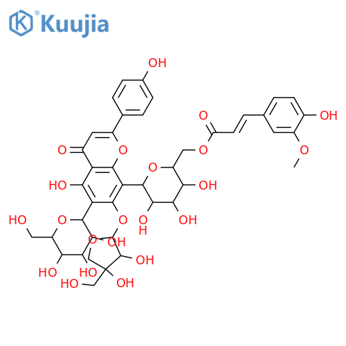 6,8-Di-C-β-D-glucopyranosyl-4',5,7-trihydroxyflavone; 6'''-O-(4-Hydroxy-3-methoxy-E-cinnamoyl), 7-O-β-D-apiofuranoside structure