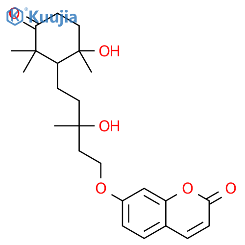 7-[3-hydroxy-5-(6-hydroxy-2,2,6-trimethyl-3-oxo-cyclohexyl)-3-methyl-pentyloxy]-chromen-2-one structure