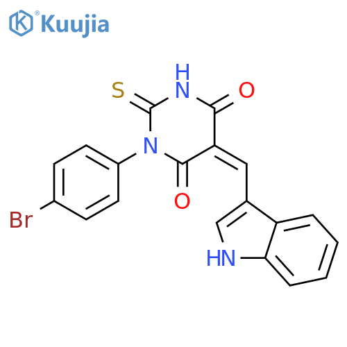 (5E)-1-(4-bromophenyl)-5-(1H-indol-3-ylmethylidene)-2-thioxodihydropyrimidine-4,6(1H,5H)-dione structure