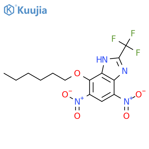 1H-Benzimidazole, 4-(hexyloxy)-5,7-dinitro-2-(trifluoromethyl)- structure