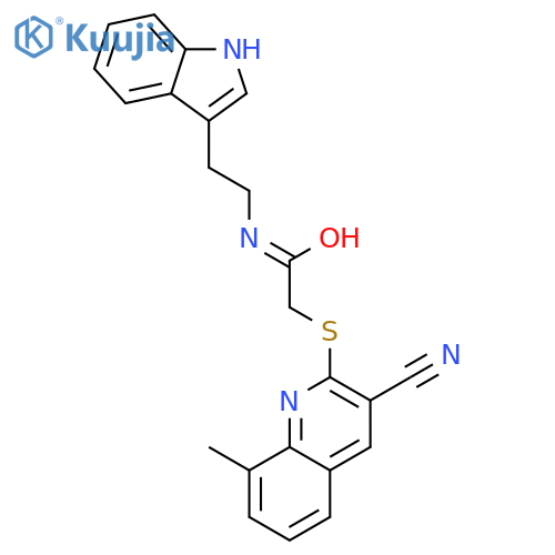2-[(3-cyano-8-methyl-2-quinolinyl)sulfanyl]-n-[2-(1h-indol-3-yl)e Thyl]acetamide structure