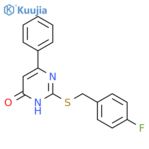 2-{(4-fluorophenyl)methylsulfanyl}-6-phenyl-3,4-dihydropyrimidin-4-one structure