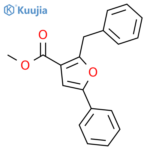 3-Furancarboxylic acid, 5-phenyl-2-(phenylmethyl)-, methyl ester structure
