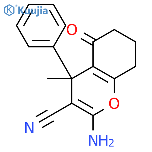 2-amino-4-methyl-5-oxo-4-phenyl-5,6,7,8-tetrahydro-4H-chromene-3-carbonitrile structure