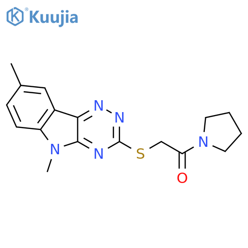 Pyrrolidine, 1-[[(5,8-dimethyl-5H-1,2,4-triazino[5,6-b]indol-3-yl)thio]acetyl]- (9CI) structure