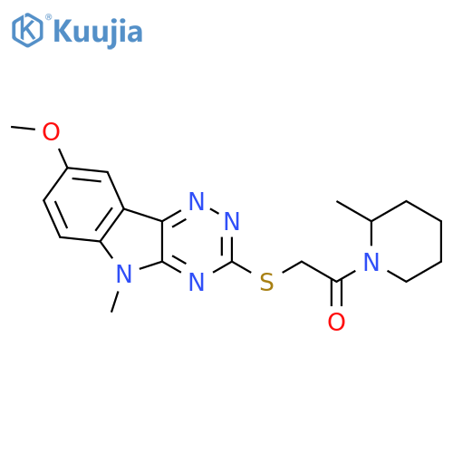 Piperidine, 1-[[(8-methoxy-5-methyl-5H-1,2,4-triazino[5,6-b]indol-3-yl)thio]acetyl]-2-methyl- (9CI) structure