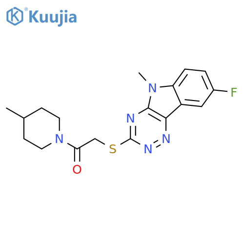 Piperidine, 1-[[(8-fluoro-5-methyl-5H-1,2,4-triazino[5,6-b]indol-3-yl)thio]acetyl]-4-methyl- (9CI) structure