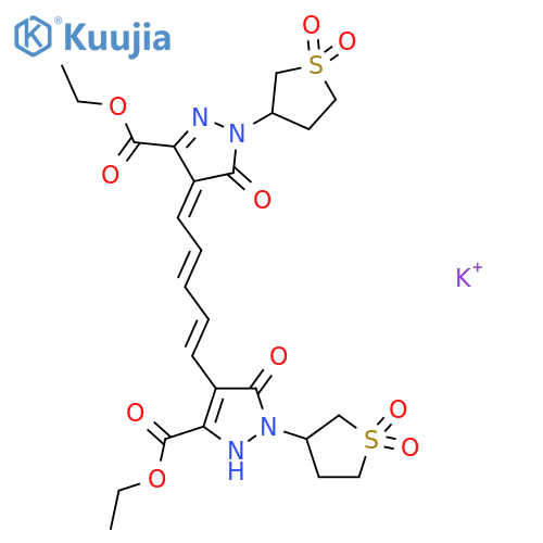 1H-Pyrazole-3-carboxylic acid, 4-[5-[3-(ethoxycarbonyl)-5-hydroxy-1-(tetrahydro-3-thienyl)-1H-pyrazol-4-yl]-2,4-pentadienylidene]-4,5-dihydro-5-oxo-1-(tetrahydro-3-thienyl)-, ethyl ester, S,S,S',S'-tetraoxide, potassium salt structure