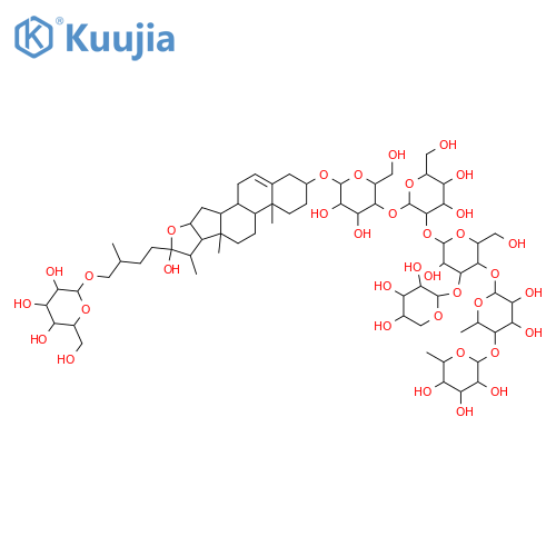 D-Galactopyranoside, (3β,22α,25R)-26-(β-D-glucopyranosyloxy)-22-hydroxyfurost-5-en-3-yl O-6-deoxy-D-mannopyranosyl-(1→4)-O-6-deoxy-D-mannopyranosyl-(1→4)-O-[D-xylopyranosyl-(1→3)]-O-D-glucopyranosyl-(1→2)-O-D-glucopyranosyl-(1→4)- (9CI) structure
