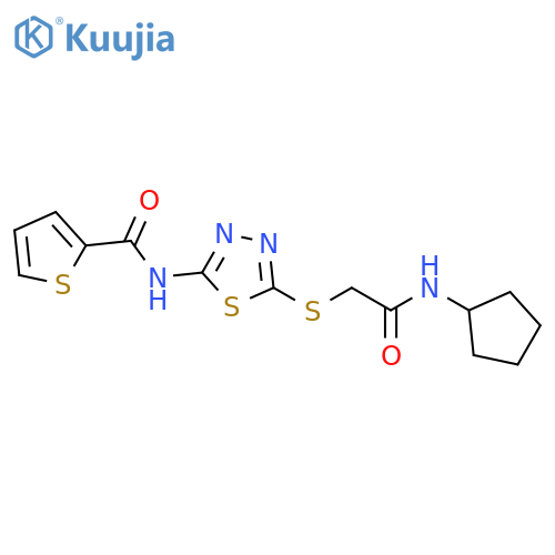 N-(5-{(cyclopentylcarbamoyl)methylsulfanyl}-1,3,4-thiadiazol-2-yl)thiophene-2-carboxamide structure