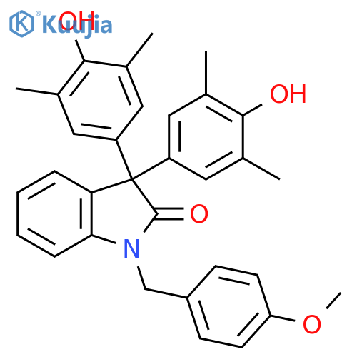 2H-Indol-2-one,1,3-dihydro-3,3-bis(4-hydroxy-3,5-dimethylphenyl)-1-[(4-methoxyphenyl)methyl]- structure