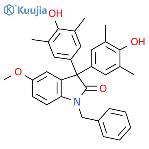 2H-Indol-2-one,1,3-dihydro-3,3-bis(4-hydroxy-3,5-dimethylphenyl)-5-methoxy-1-(phenylmethyl)- structure