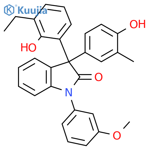 2H-Indol-2-one,3-(3-ethyl-2-hydroxyphenyl)-1,3-dihydro-3-(4-hydroxy-3-methylphenyl)-1-(3-methoxyphenyl)- structure