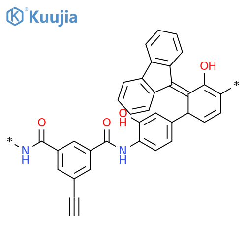 Poly[iminocarbonyl(5-ethynyl-1,3-phenylene)carbonylimino(2-hydroxy-1,4-phenylene)-9H-fluoren-9-ylidene(3-hydroxy-1,4-phenylene)] structure