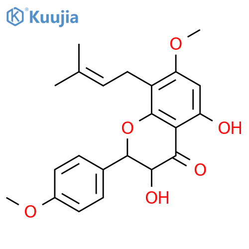(2R,3R)-2,3-dihydro-3,5-dihydroxy-7-methoxy-2-(4-methoxyphenyl)-8-(3-methyl-2-butenyl)-4H-1-benzopyran-4-one structure