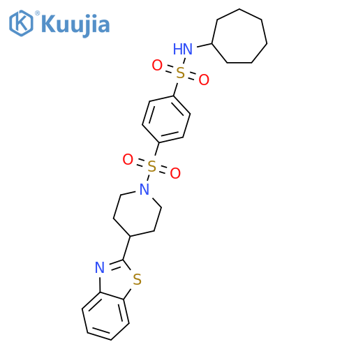Benzenesulfonamide, 4-[[4-(2-benzothiazolyl)-1-piperidinyl]sulfonyl]-N-cycloheptyl- (9CI) structure