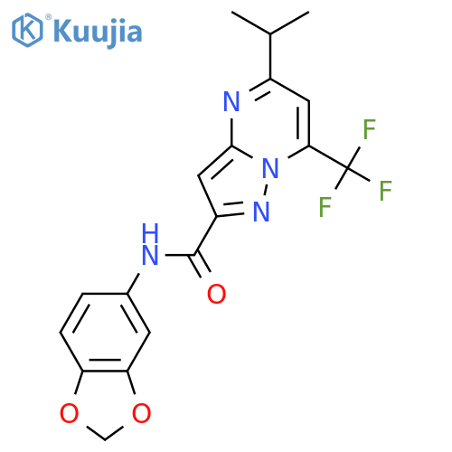Pyrazolo[1,5-a]pyrimidine-2-carboxamide, N-1,3-benzodioxol-5-yl-5-(1-methylethyl)-7-(trifluoromethyl)- (9CI) structure