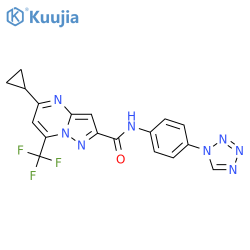 Pyrazolo[1,5-a]pyrimidine-2-carboxamide, 5-cyclopropyl-N-[4-(1H-tetrazol-1-yl)phenyl]-7-(trifluoromethyl)- (9CI) structure
