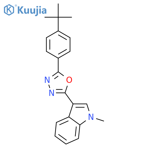 1-methyl-3-{5-[4-(2-methyl-2-propanyl)phenyl]-1,3,4-oxadiazol-2-y L}-1h-indole structure