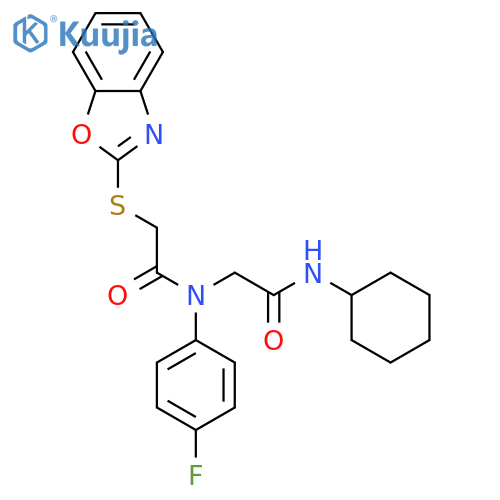Acetamide, 2-(2-benzoxazolylthio)-N-[2-(cyclohexylamino)-2-oxoethyl]-N-(4-fluorophenyl)- (9CI) structure