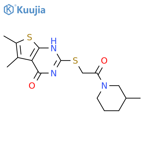 Piperidine, 1-[[(1,4-dihydro-5,6-dimethyl-4-oxothieno[2,3-d]pyrimidin-2-yl)thio]acetyl]-3-methyl- (9CI) structure