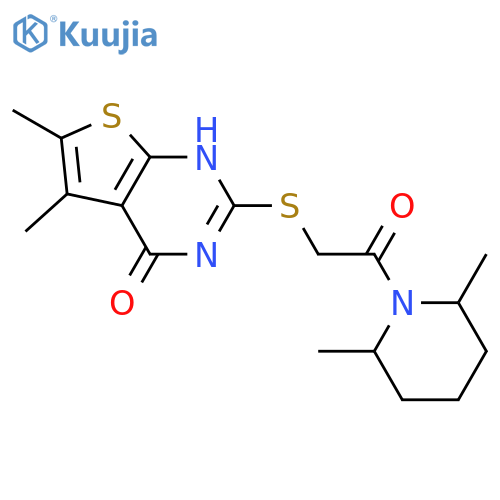 Piperidine, 1-[[(1,4-dihydro-5,6-dimethyl-4-oxothieno[2,3-d]pyrimidin-2-yl)thio]acetyl]-2,6-dimethyl- (9CI) structure