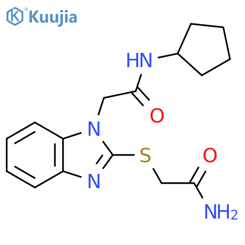 2-[2-(2-Amino-2-oxoethyl)sulfanylbenzimidazol-1-yl]-N-cyclopentylacetamide structure