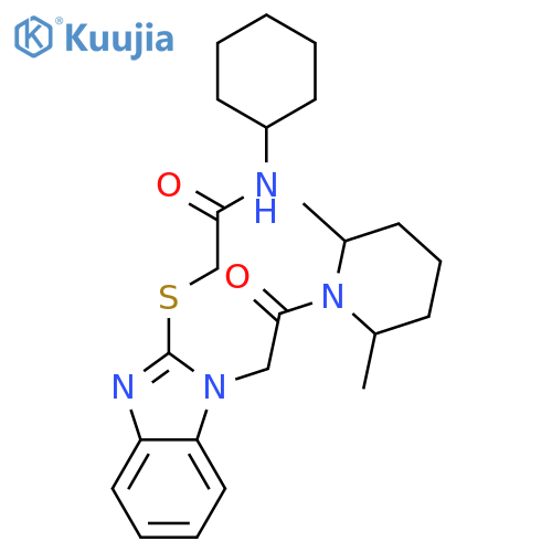 Acetamide, N-cyclohexyl-2-[[1-[2-(2,6-dimethyl-1-piperidinyl)-2-oxoethyl]-1H-benzimidazol-2-yl]thio]- (9CI) structure