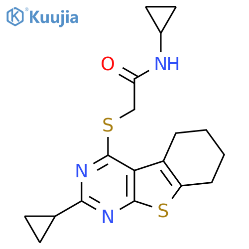 Acetamide, N-cyclopropyl-2-[(2-cyclopropyl-5,6,7,8-tetrahydro[1]benzothieno[2,3-d]pyrimidin-4-yl)thio]- (9CI) structure