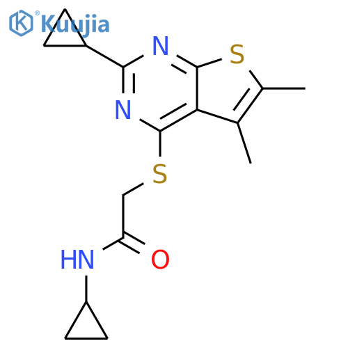 Acetamide, N-cyclopropyl-2-[(2-cyclopropyl-5,6-dimethylthieno[2,3-d]pyrimidin-4-yl)thio]- (9CI) structure