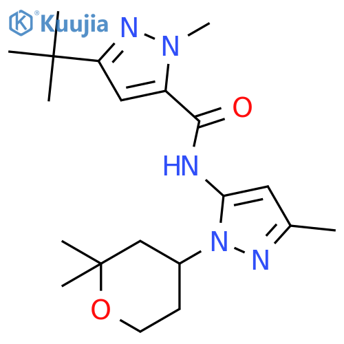 5-tert-butyl-N-[2-(2,2-dimethyloxan-4-yl)-5-methylpyrazol-3-yl]-2-methylpyrazole-3-carboxamide structure