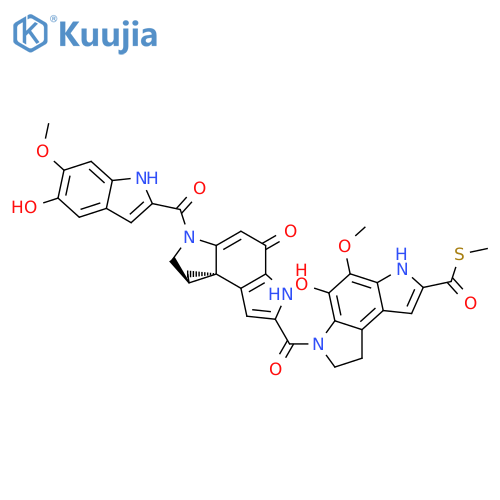 Ethanethioic acid, S-[6-[[1,1a,2,3,5,6-hexahydro-3-[(6-hydroxy-5-methoxy-1H-indol-2-yl)carbonyl]-5-oxocyclopenta[e]cycloprop[c]indol-7-yl]carbonyl]-3,6,7,8-tetrahydro-5-hydroxy-4-methoxypyrrolo[3,2-e]indol-2-yl] ester structure
