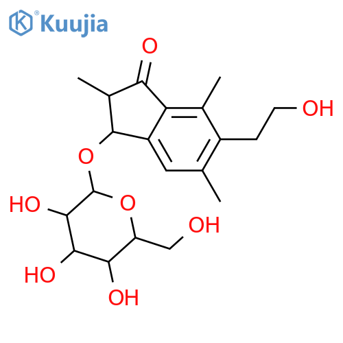 6-(2-hydroxyethyl)-2,5,7-trimethyl-3-[3,4,5-trihydroxy-6-(hydroxymethyl)oxan-2-yl]oxy-2,3-dihydroinden-1-one structure