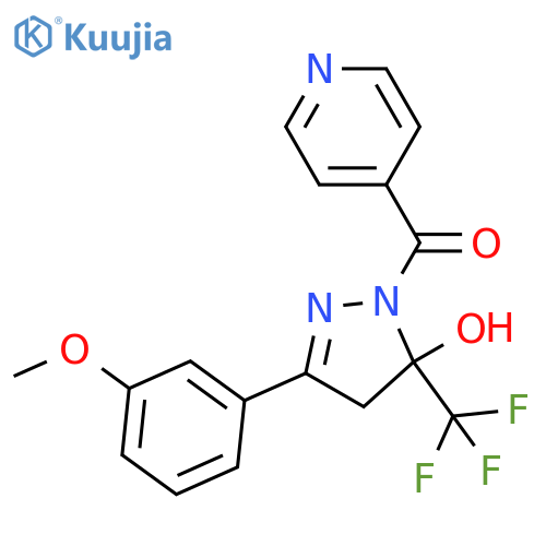 3-(3-methoxyphenyl)-1-(pyridin-4-ylcarbonyl)-5-(trifluoromethyl)-4,5-dihydro-1H-pyrazol-5-ol structure