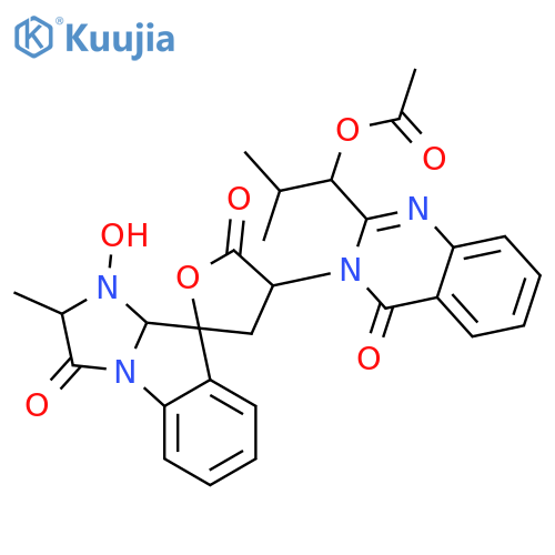 [1-[3-(3-hydroxy-2-methyl-1,2'-dioxospiro[2,3a-dihydroimidazo[1,2-a]indole-4,5'-oxolane]-3'-yl)-4-oxoquinazolin-2-yl]-2-methylpropyl] Acetate structure