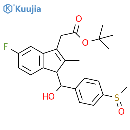 1H-Indene-3-acetic acid, 5-fluoro-1-[hydroxy[4-(methylsulfinyl)phenyl]methyl]-2-methyl-, 1,1-dimethylethyl ester structure