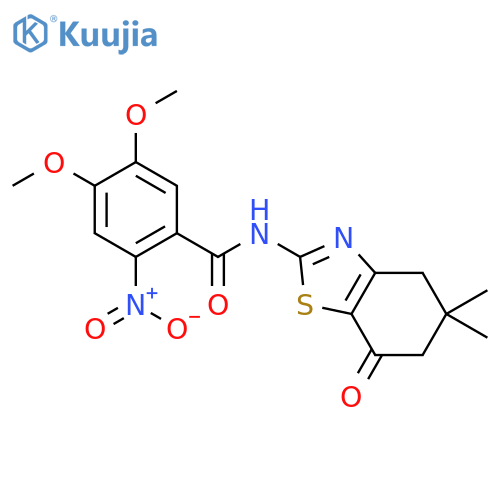 <br>N-(5,5-dimethyl-7-oxo-4,5,6,7-tetrahydro-1,3-benzothiazol-2-yl)-4,5-dimetho xy-2-nitrobenzamide structure
