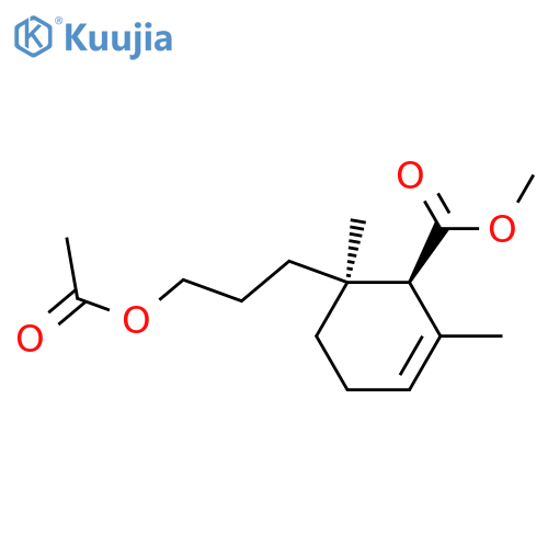2-Cyclohexene-1-carboxylic acid, 6-[3-(acetyloxy)propyl]-2,6-dimethyl-, methyl ester, cis- (9CI) structure
