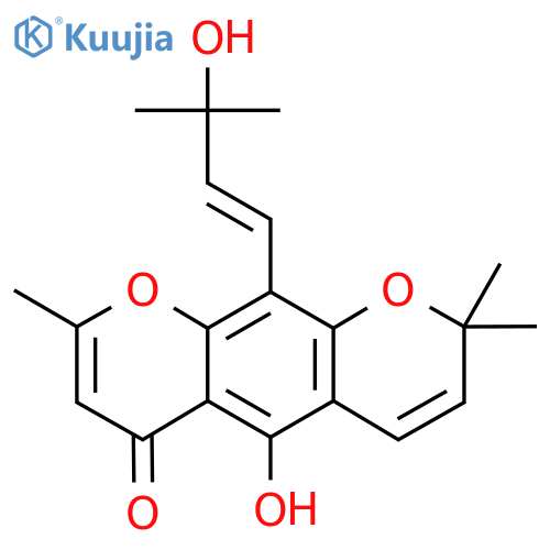2H,6H-Benzo[1,2-b:5,4-b']dipyran-6-one, 5-hydroxy-10-(3-hydroxy-3-methyl-1-butenyl)-2,2,8-trimethyl- (9CI) structure