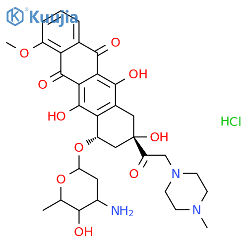 (7s,9s)-7-(4-amino-5-hydroxy-6-methyloxan-2-yl)oxy-6,9,11-trihydroxy-4-methoxy-9-[2-(4-methylpiperazin-1-yl)acetyl]-8,10-dihydro-7h-tetracene-5,12-dione;hydrochloride structure