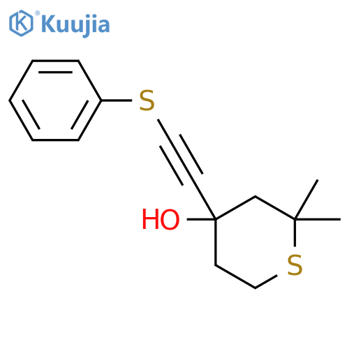 2H-Thiopyran-4-ol, tetrahydro-2,2-dimethyl-4-[(phenylthio)ethynyl]- structure