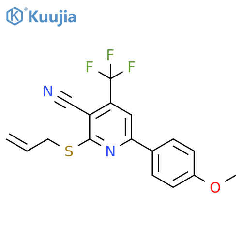6-(4-methoxyphenyl)-2-(prop-2-en-1-ylsulfanyl)-4-(trifluoromethyl)pyridine-3-carbonitrile structure